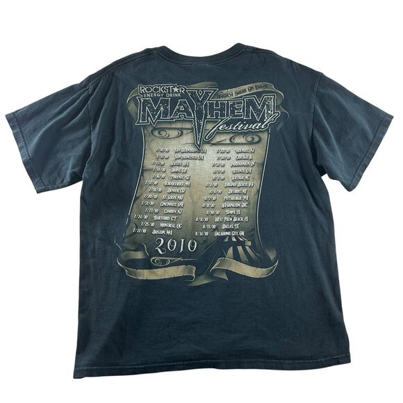 VINTAGE ROCKSTAR ENERGY DRINK Shirt Mens Large Black Mayhem Festival 2010 Goth - Picture 2 of 10